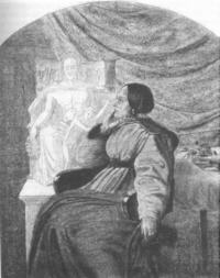 Bettine von Arnim vor dem Entwurf ihres Goethe-Denkmals. Radierung von Ludwig Emil Grimm, 1838