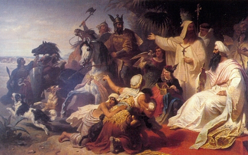 Der Kalif Harun al Raschid empfängt im Jahr 786 die Gesandten Karls des Großen in Bagdad, Julius Köckert 1864