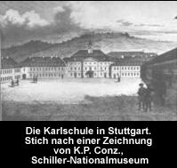 Die Karlschule in Stuttgart. Stich nach einer Zeichnung von K.P. Conz., Schiller-Nationalmuseum