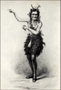 Nestroy als Pan in Offenbachs "Daphnis und Chloe", Aquarell von Emil von Hartitzsch